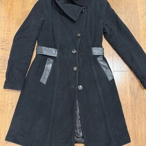 Mackage Black Trench Coat with Leather Accents